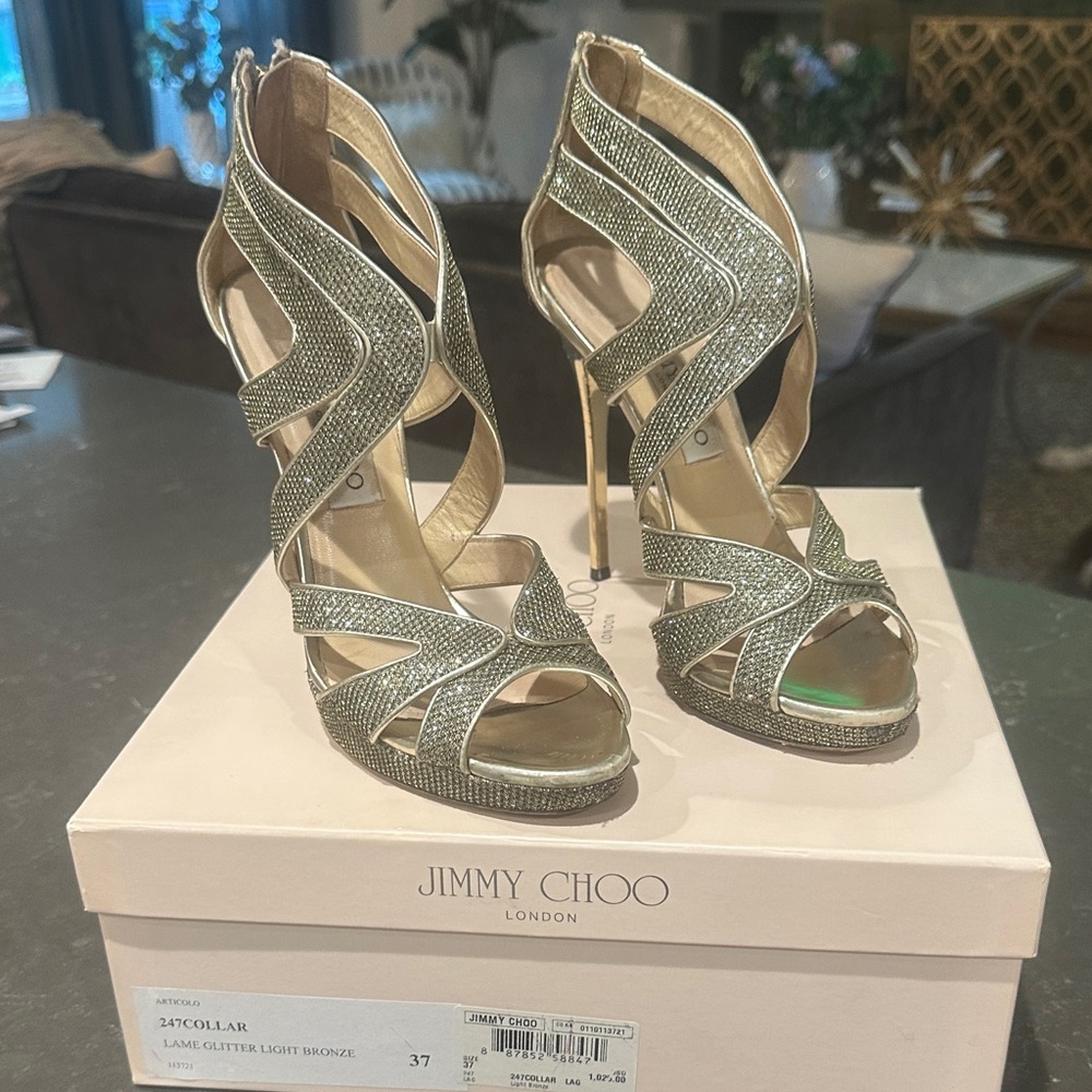 Jimmy Choo Gold Glitter Strappy Heels